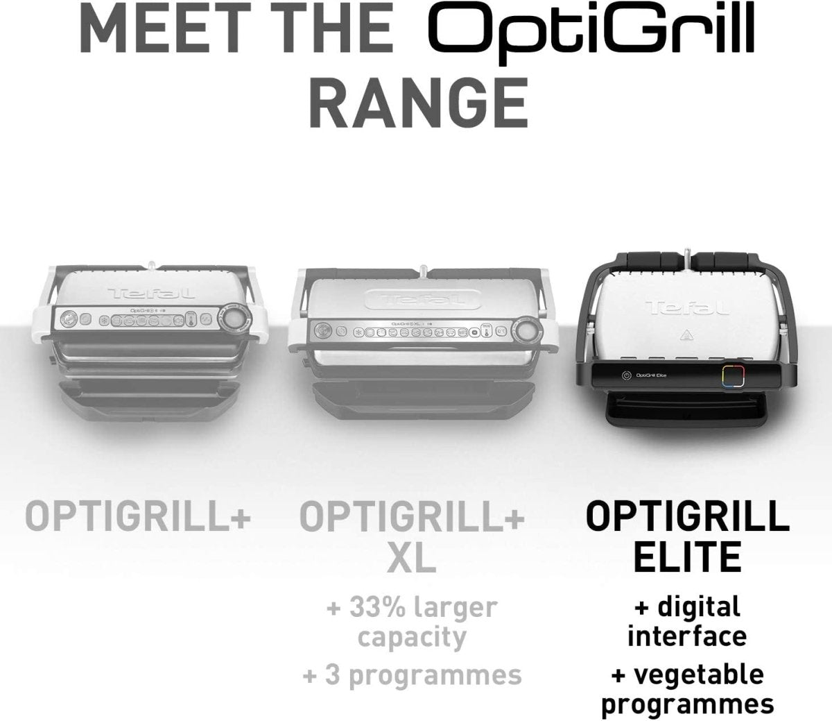 Tefal GC750D40 OptiGrill Elite GC750D40 Intelligent Health Grill, 12 Automatic Settings, Black/Stainless steel, Smart, 2000W, 4-6 portions | Atlantic Electrics