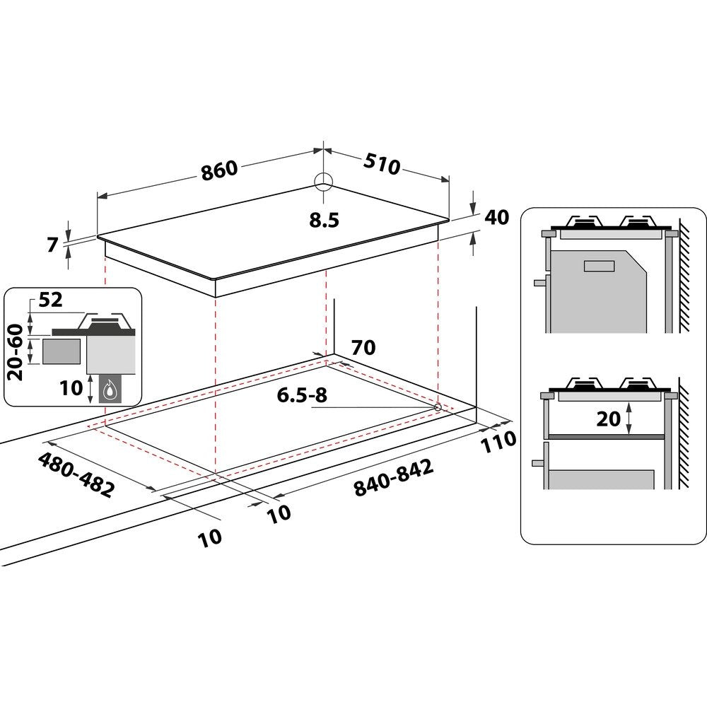 Whirlpool GMWL958IXL 90cm Wide Built-In Gas Hob, 5 Burners - Inox | Atlantic Electrics - 39478529097951 