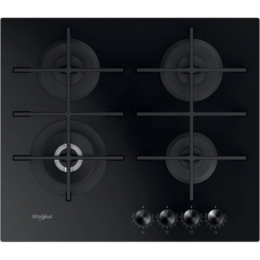 Whirlpool W Collection GOWL628NB Gas Hob, 4 Burners, 59cm Wide - Black | Atlantic Electrics - 39478530212063 