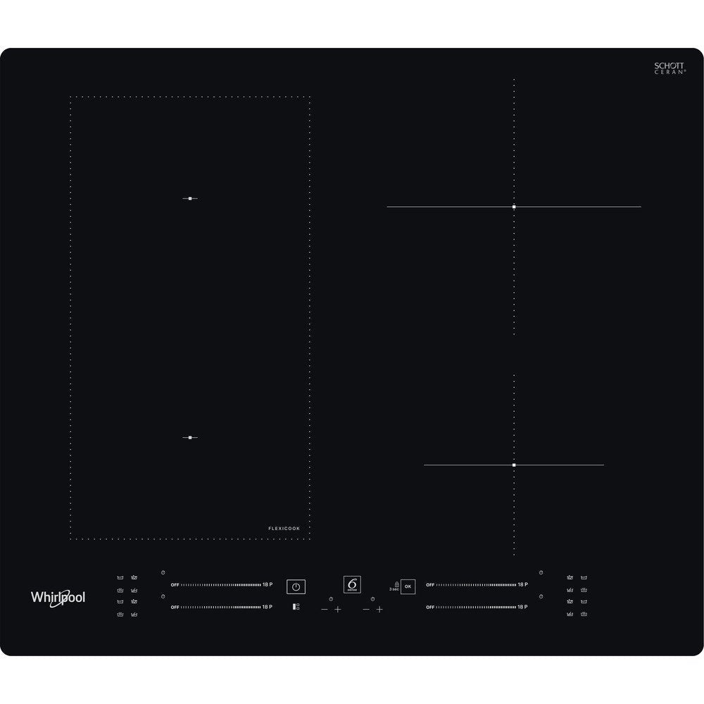 Whirlpool WLS7960NE 59cm Wide Built-In Induction Hob, 4 Zones, With Flexicook - Black | Atlantic Electrics - 39478554198239 