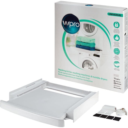 WPRO SKS101 Universal Stacking Kit For Washing Machine - Dryer 60cm With Sliding Shelf - White | Atlantic Electrics