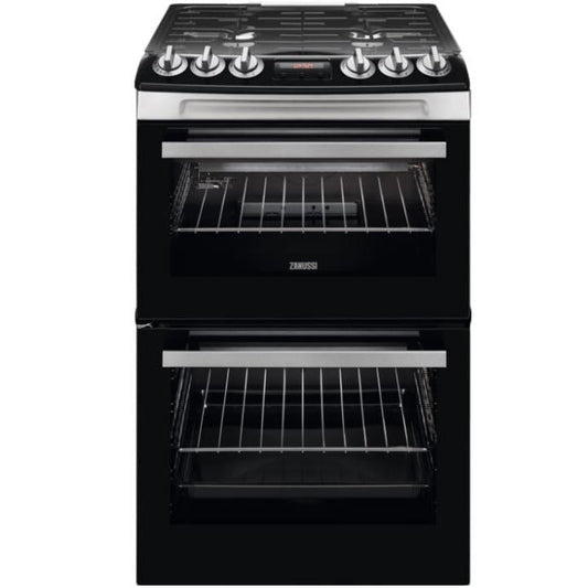 Zanussi ZCG43250XA Double Oven Cooker with Gas Hob - Stainless Steel | Atlantic Electrics