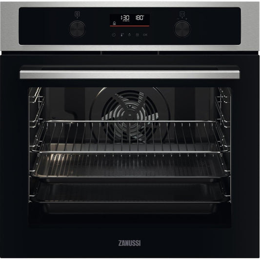 Zanussi ZOHNA7XN 40L Built In Electric Single Oven - Stainless Steel / Black | Atlantic Electrics