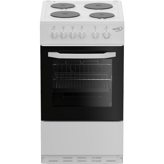 Zenith ZE503W 50cm Single Oven Electric Cooker with solid plate - hob White | Atlantic Electrics