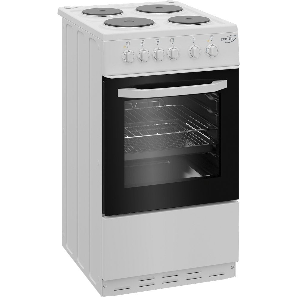 Zenith ZE503W 50cm Single Oven Electric Cooker with solid plate - hob White | Atlantic Electrics