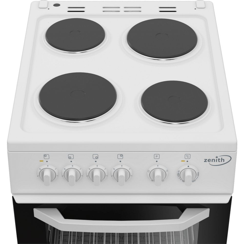 Zenith ZE503W 50cm Single Oven Electric Cooker with solid plate - hob White | Atlantic Electrics - 39478567829727 